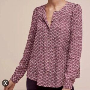 Anthropologie Maeve Geo Print Button‑Down Blouse XS